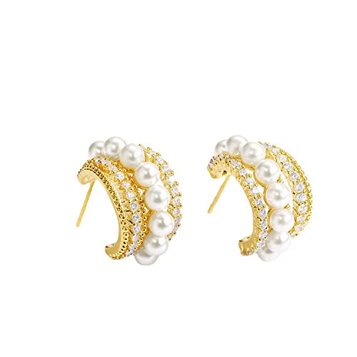Ohrringe for Damen, Sterlingsilber-Ohrstecker, durchbohrte Drachenohrringe, modische C-Typ-Volldiamant-Perlen-Ohrschnallen von FORgue