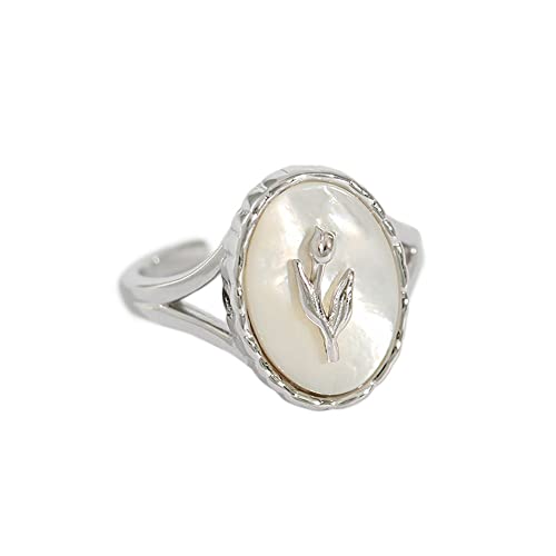 Sterling Silber Ring Ins Perlmutt Tulpe Shell Geometrische Oval Ring Weiblichen Offenen Ring Sterling Silber Ring Ins Perlmutt Tulpe Shell Geometrische Oval Ring Weiblichen Offenen Ring von FORgue