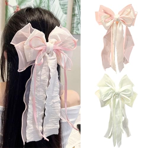 FOSDICK 2 PCS Haarspange mit Schleife, Haarschleifen Für Damen Und Mädchen Mit Großer Schleife 30cm Aus Polyester Weiß Rosa für Hochzeit Party Alltag von FOSDICK