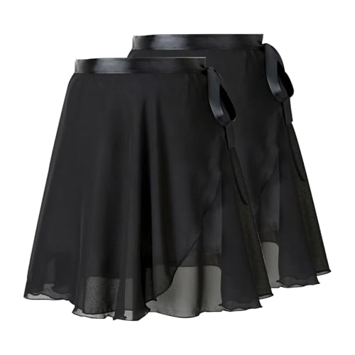 FOSDICK 2 Pcs Wickelrock Tanz Rock Chiffon, Ballettrock Damen Mädchen, Ballett Rock Verstellbare Taille Krawatte, Atmungsaktiv Dancewear(Schwarz) von FOSDICK