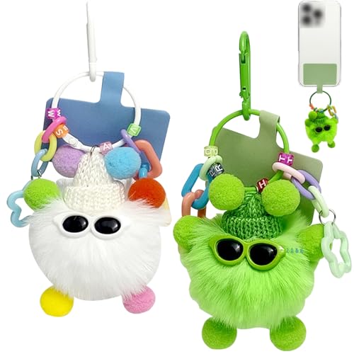 FOSDICK 2 Stück Schlüsselanhänger Plüsch, Schlüsselanhänger with Niedlich Weicher Plüsch Schlüsselanhänger Auto Pompom Taschenanhänger Damen, Bag Charms Plüschanhänger Pompons Keychain Cute von FOSDICK
