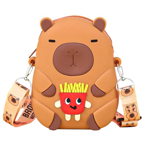 FOSDICK Capybara Crossbody Bag Silikon Umhängetasche Mädchen Kleingeldbörse Capybara mit Chips Kindertasche Kleine Münzbörse Capibara Umhängetaschen Silikon Coin Purse mit Verstellbarer Schultergurt von FOSDICK