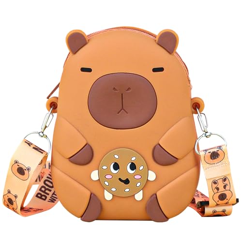 FOSDICK Capybara Crossbody Bag Silikon Umhängetasche Mädchen Kleingeldbörse Capybara mit Kekse Kindertasche Capibara Umhängetaschen Kleine Münzbörse Silikon Coin Purse mit Verstellbarer Schultergurt von FOSDICK