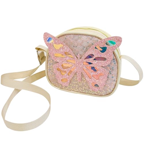FOSDICK Kinder Handtasche Mädchen Schmetterlings Umhängetasche Mädchen Pailletten Crossbody Bag Cartoon Kindertasche Süße Kinderhandtasche Kleine Umhängetaschen mit Verstellbare Schultergurt (Gelb) von FOSDICK
