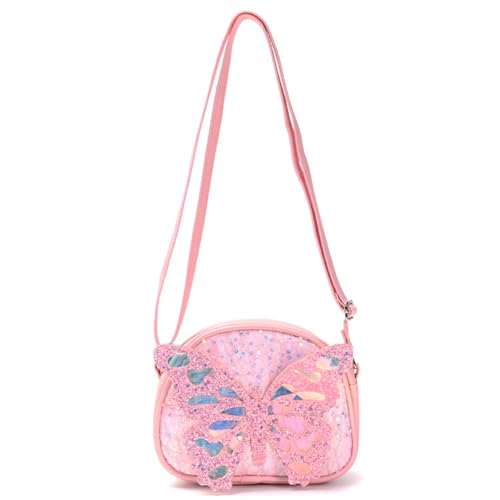 FOSDICK Kinder Handtasche Mädchen Schmetterlings Umhängetasche Mädchen Pailletten Kindertasche Cartoon Crossbody Bag Süße Kinderhandtasche Kleine Umhängetaschen mit Verstellbare Schultergurt (Rosa) von FOSDICK