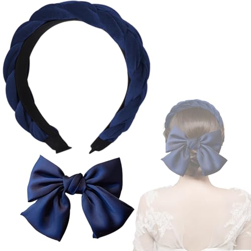 FOSDICK Trachten Haarreif Samt Haarreif Dirndl Geflochten Stirnband Breit Haarband Vintage Gepolsterte Haarreifen Haarschmuck Mädchen, Haarreif Dunkelblau für Damen und Mädchen Karneval Mottoparty von FOSDICK