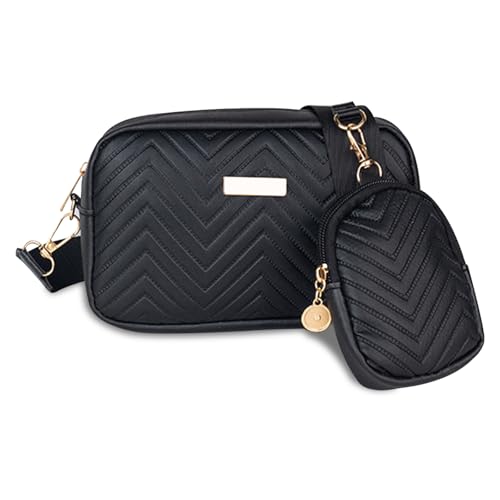 FOSDICK Umhängetasche Damen Schwarz Handy Umhängetasche Kunstleder Crossbody Bag Damen Handtasche Damen Klein mit Abnehmbar Schultergurt Geldbörse, Kleine Umhängetasche Damen Mädchen, 20 * 5,5,*12cm von FOSDICK