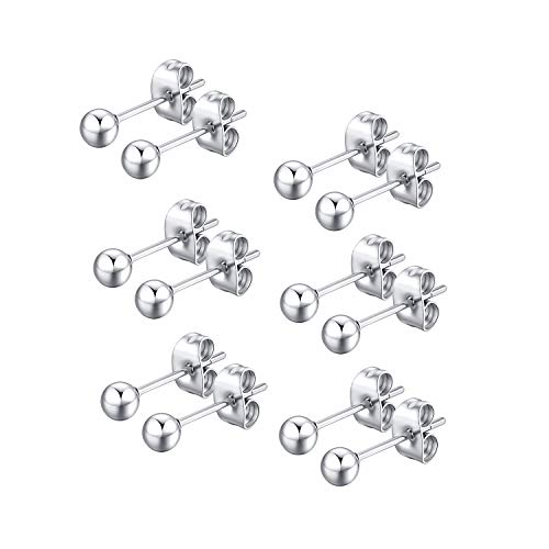 FOSIR 6 Paare Edelstahl Winzig Ohrringe vergoldet Runde Kugel Ohrstecker für Damen Frauen Ohrringe Piercing, Durchmeser 2-6 mm von FOSIR