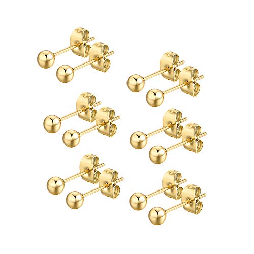 FOSIR 6 Paare Edelstahl Winzig Ohrringe vergoldet Runde Kugel Ohrstecker für Damen Frauen Ohrringe Piercing, Durchmeser 2-6 mm FOSIR 6 Paare Edelstahl Winzig Ohrringe vergoldet Runde Kugel Ohrstecker für Damen Frauen Ohrringe Piercing, Durchmeser 2-6 mm von FOSIR