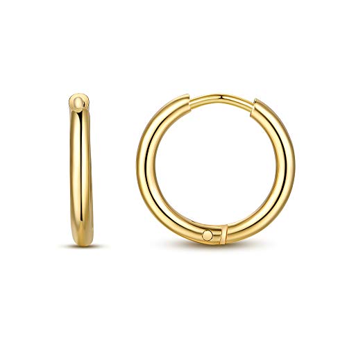 FOSIR Damen Herren Creolen Huggie Ohrringe Klapp-Verschluss Ohrschmuck in 316L Edelstahl,8mm 10mm 12mm,Gold Rose-Gold Schwarz Silber von FOSIR