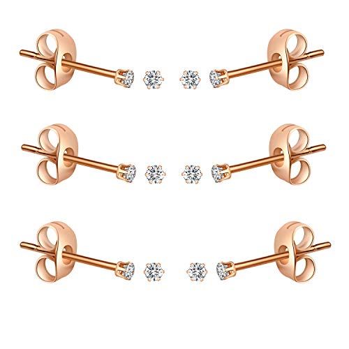 FOSIR Damen Mädchen Herren Kleine Ohrstecker 6-10 Paare winzige runde Zirkonia Edelstahl Ohrstecker Ohrringe, Größe in 2, 3, 4mm von FOSIR