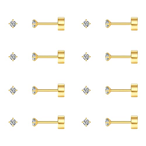 FOSIR Kleine Ohrstecker für Damen Herren Mädchen， winzige Zirkonia Edelstahl Ohrstecker CZ Schlafen Knorpel Tragus Helix Ohrringe, 8 Paar,Silber Gold … von FOSIR