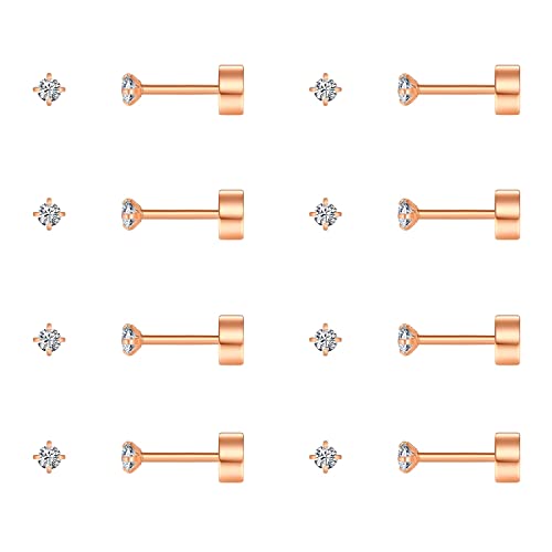 FOSIR Kleine Ohrstecker für Damen Herren Mädchen， winzige Zirkonia Edelstahl Ohrstecker CZ Schlafen Knorpel Tragus Helix Ohrringe, 8 Paar, Roségold von FOSIR