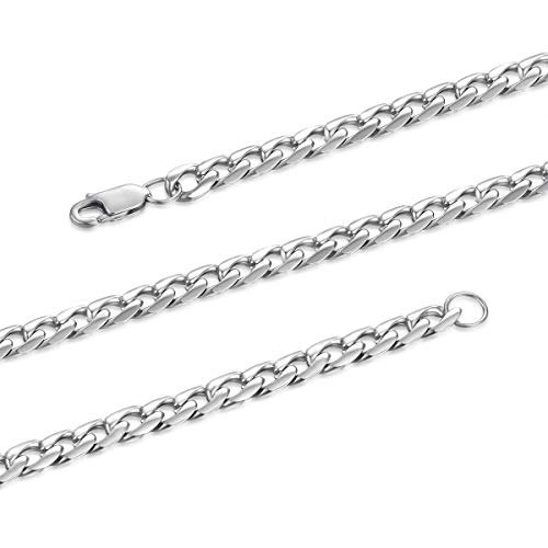 FOSIR Kubanische Halskette 5/7/9mm aus Edelstahl Silber Herren Panzerkette Halskette Männer Jungen Hip Hop Kette Siber Gold, Größe 46-75cm von FOSIR