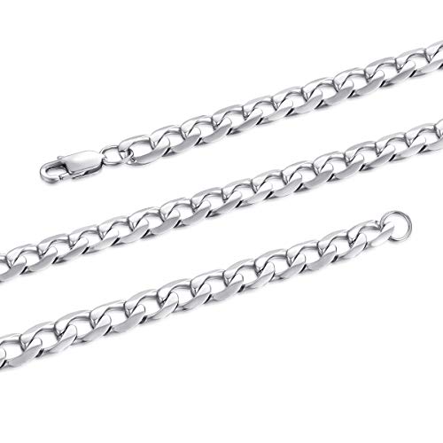 FOSIR Kubanische Halskette 5/7/9mm aus Edelstahl Silber Herren Panzerkette Halskette Männer Jungen Hip Hop Kette Siber Gold, Größe 46-75cm von FOSIR