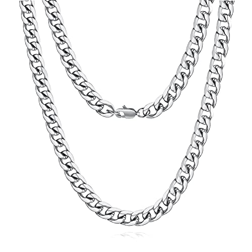 FOSIR Kubanische Halskette 5/7/9mm aus Edelstahl Silber Herren Panzerkette Halskette Männer Jungen Hip Hop Kette Siber Gold, Größe 46-75cm von FOSIR