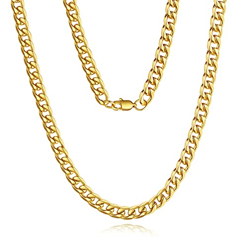 FOSIR Kubanische Halskette 5/7/9mm aus Edelstahl Silber Herren Panzerkette Halskette Männer Jungen Hip Hop Kette Siber Gold, Größe 46-75cm von FOSIR