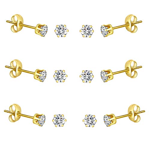 FOSIR Damen Mädchen Herren Kleine Ohrstecker 6-10 Paare winzige runde Zirkonia Edelstahl Ohrstecker Ohrringe, Größe in 2, 3, 4mm von FOSIR