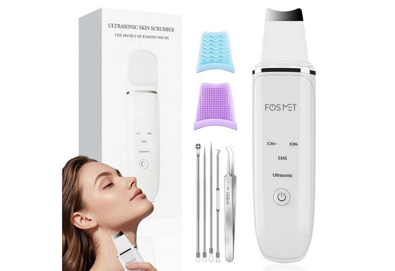 FOSMET Porenreiniger Ultraschall Skin Scrubber, mit 4 Modi, Face Spatula Mitesserentferner, Ultraschallpeelinggerät Skin Scrubber UltraschallPeeling Porenreiniger, Gesichtswaschspatel zur Reinigung und Entfernung von Mitessern & Öl von FOSMET