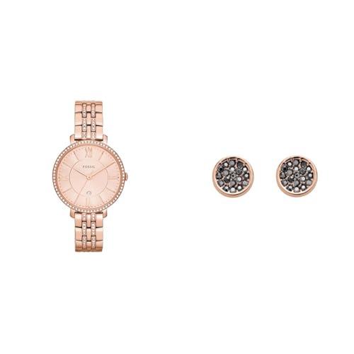 FOSSIL Damen Jacqueline Roségoldfarbene Edelstahl Uhr und Messing Ohrringe, Set von FOSSIL