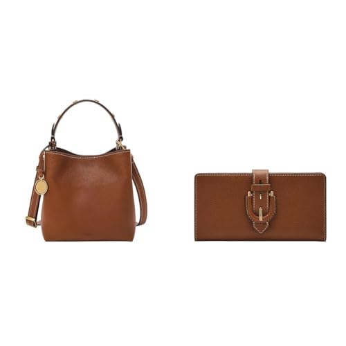 FOSSIL Damen Jessie Braune Ledertasche und Harwell Portemonnaie, Set von FOSSIL