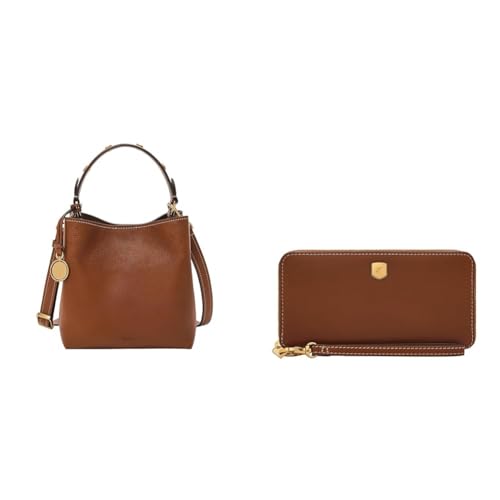 FOSSIL Damen Jessie Braune Ledertasche und Lennox Portemonnaie, Set von Fossil