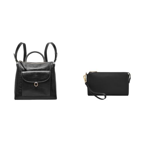 FOSSIL Damen Parker Schwarze Ledertasche und Wristlet, Set von Fossil