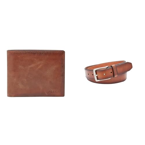 FOSSIL Herren Derrick Braunes Leder Portemonnaie und Griffin Gürtel, Set von Fossil