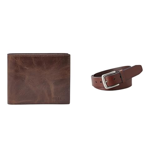 FOSSIL Herren Derrick Braunes Leder Portemonnaie und Joe Gürtel, Set von Fossil