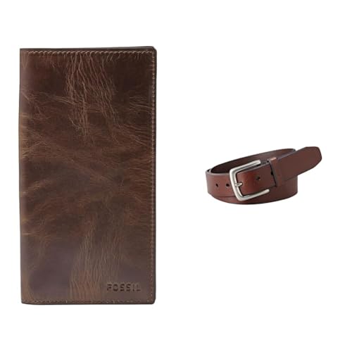 FOSSIL Herren Derrick Braunes Leder Portemonnaie und Joe Gürtel, Set von Fossil