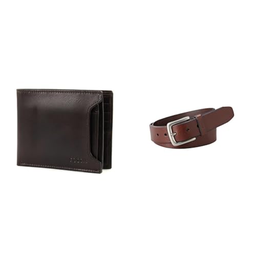 FOSSIL Herren Derrick Braunes Leder Portemonnaie und Joe Gürtel, Set von FOSSIL
