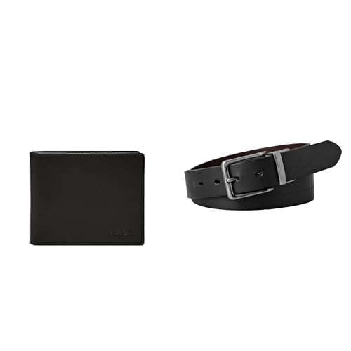 FOSSIL Herren Derrick Schwarzes Leder Portemonnaie und Brandon Gürtel, Set von FOSSIL