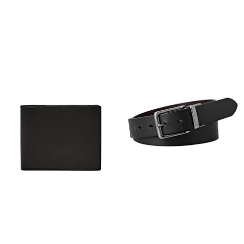 FOSSIL Herren Derrick Schwarzes Leder Portemonnaie und Brandon Gürtel, Set von FOSSIL