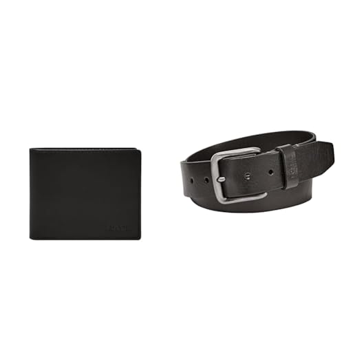 FOSSIL Herren Derrick Schwarzes Leder Portemonnaie und Brody Gürtel, Set von Fossil
