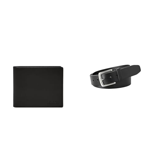 FOSSIL Herren Derrick Schwarzes Leder Portemonnaie und Joe Gürtel, Set von FOSSIL