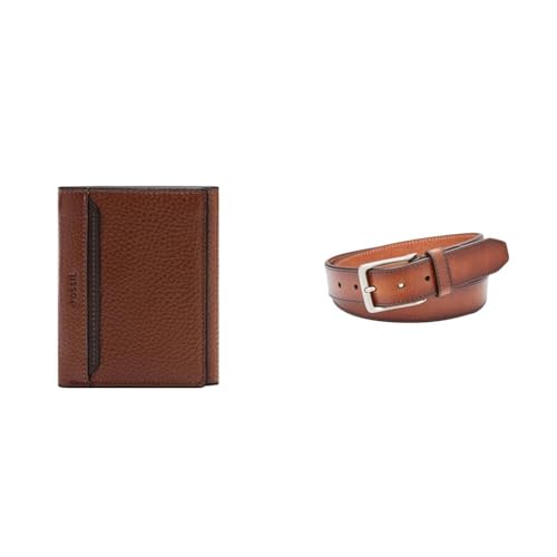 FOSSIL Herren Huntington Braunes Leder Portemonnaie und Griffin Gürtel, Set von Fossil