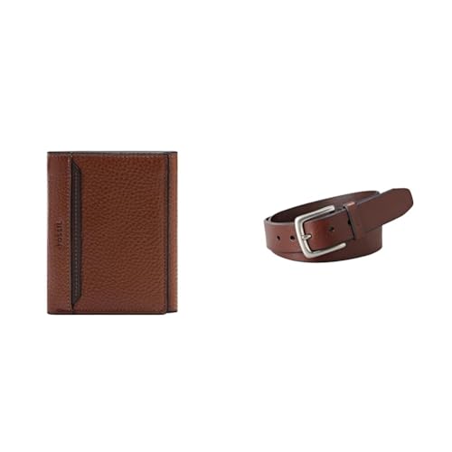FOSSIL Herren Huntington Braunes Leder Portemonnaie und Joe Gürtel, Set von FOSSIL