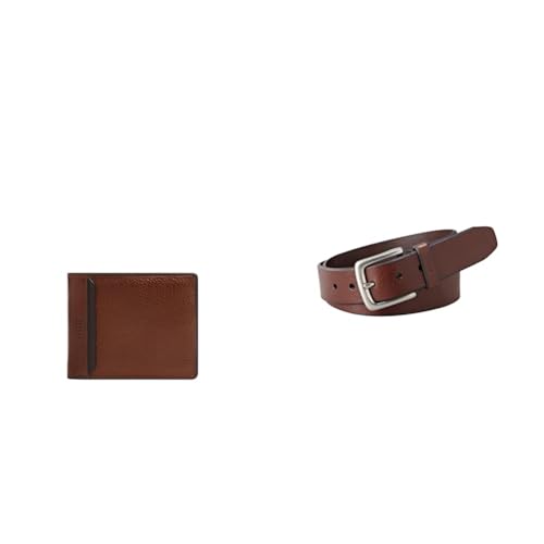 FOSSIL Herren Huntington Braunes Leder Portemonnaie und Joe Gürtel, Set von FOSSIL