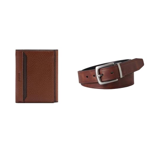 FOSSIL Herren Huntington Braunes Leder Portemonnaie und Parker Gürtel, Set von Fossil