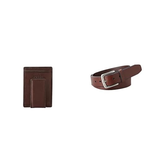 FOSSIL Herren Ingram Braunes Leder Portemonnaie und Joe Gürtel, Set von Fossil
