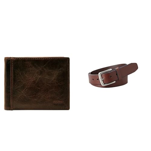 FOSSIL Herren Ingram Braunes Leder Portemonnaie und Joe Gürtel, Set von FOSSIL