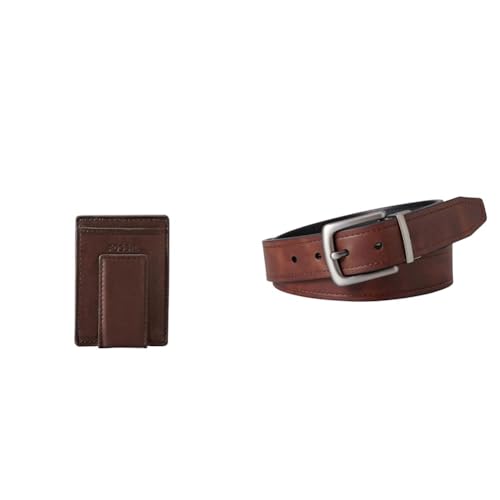 FOSSIL Herren Ingram Braunes Leder Portemonnaie und Parker Gürtel, Set von Fossil