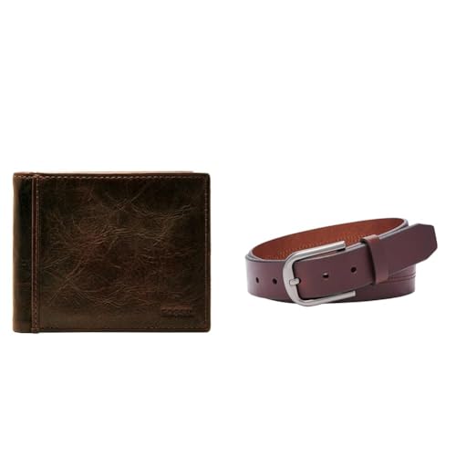 FOSSIL Herren Ingram Braunes Leder Portemonnaie und Samson Gürtel, Set von Fossil