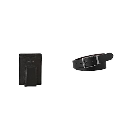 FOSSIL Herren Ingram Schwarzes Leder Portemonnaie und Brandon Gürtel, Set von FOSSIL