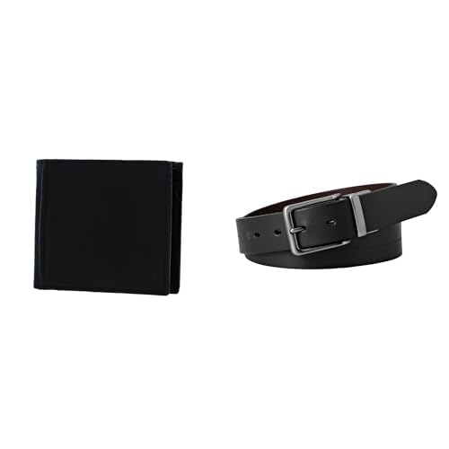 FOSSIL Herren Ingram Schwarzes Leder Portemonnaie und Brandon Gürtel, Set von FOSSIL