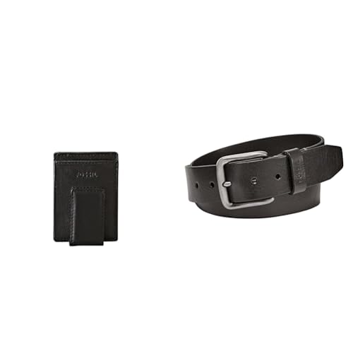 FOSSIL Herren Ingram Schwarzes Leder Portemonnaie und Brody Gürtel, Set von FOSSIL