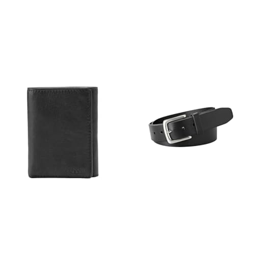 FOSSIL Herren Ingram Schwarzes Leder Portemonnaie und Joe Gürtel, Set von FOSSIL