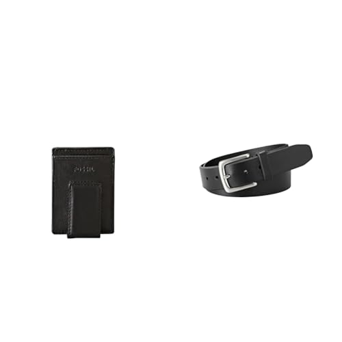 FOSSIL Herren Ingram Schwarzes Leder Portemonnaie und Joe Gürtel, Set von FOSSIL