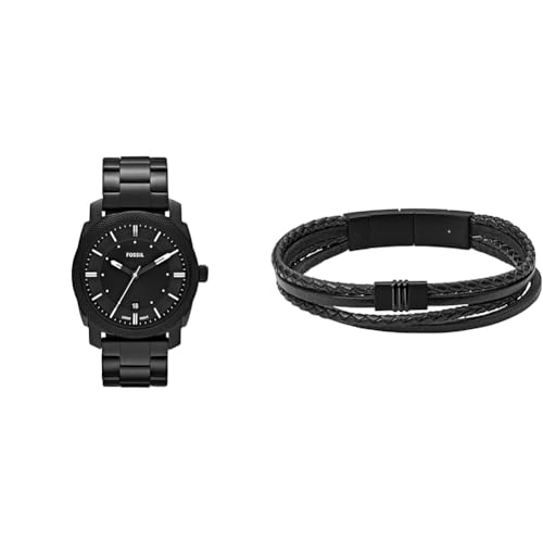 FOSSIL Herren Machine Schwarze Edelstahl Uhr und Townsman Armband, Set von Fossil