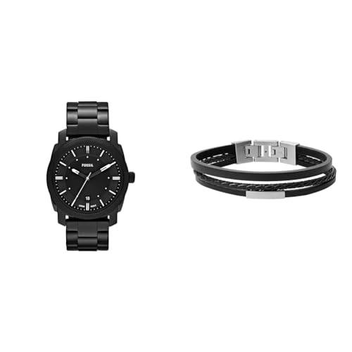 FOSSIL Herren Machine Schwarze Edelstahl Uhr und Townsman Leder Armband, Set von Fossil
